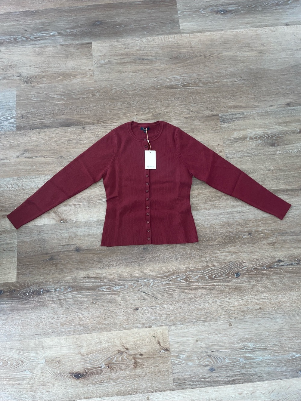 Quince Burgundy Ribbed Button-Front Sweater Cardigan